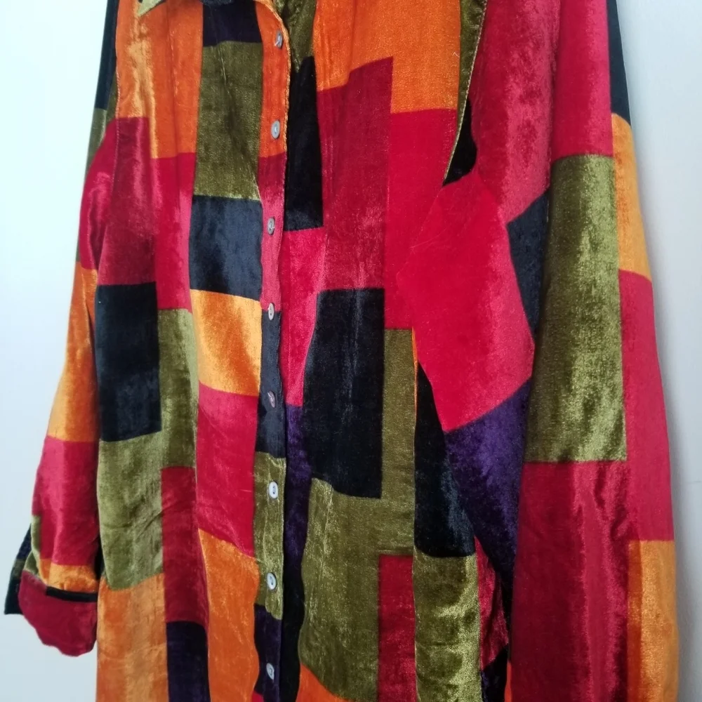 White Stag Woman Patchwork Velour Shirt Top 14W/16W - Picture 2 of 6